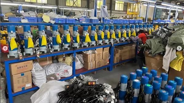 Supplied closer view of motors arranged along a work line